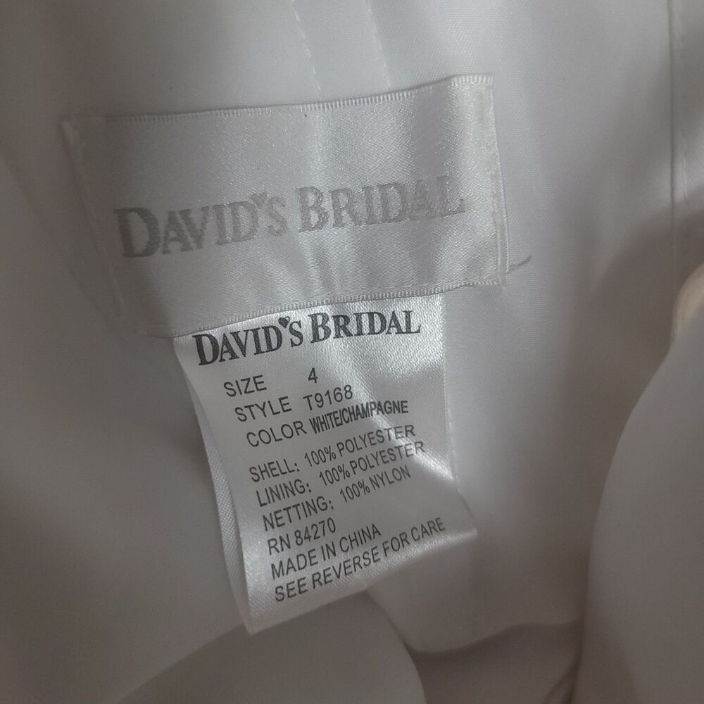 David's Bridal Wedding Dress Size 4 White Champagne Cuff Neckline T9168 - Picture 7 of 16